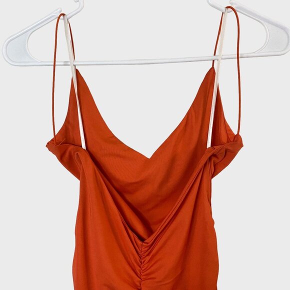 Princess Polly Ruched Bodycon Low-Back V-Neck Mini Dress Women's Size 2 Orange - Picture 5 of 12